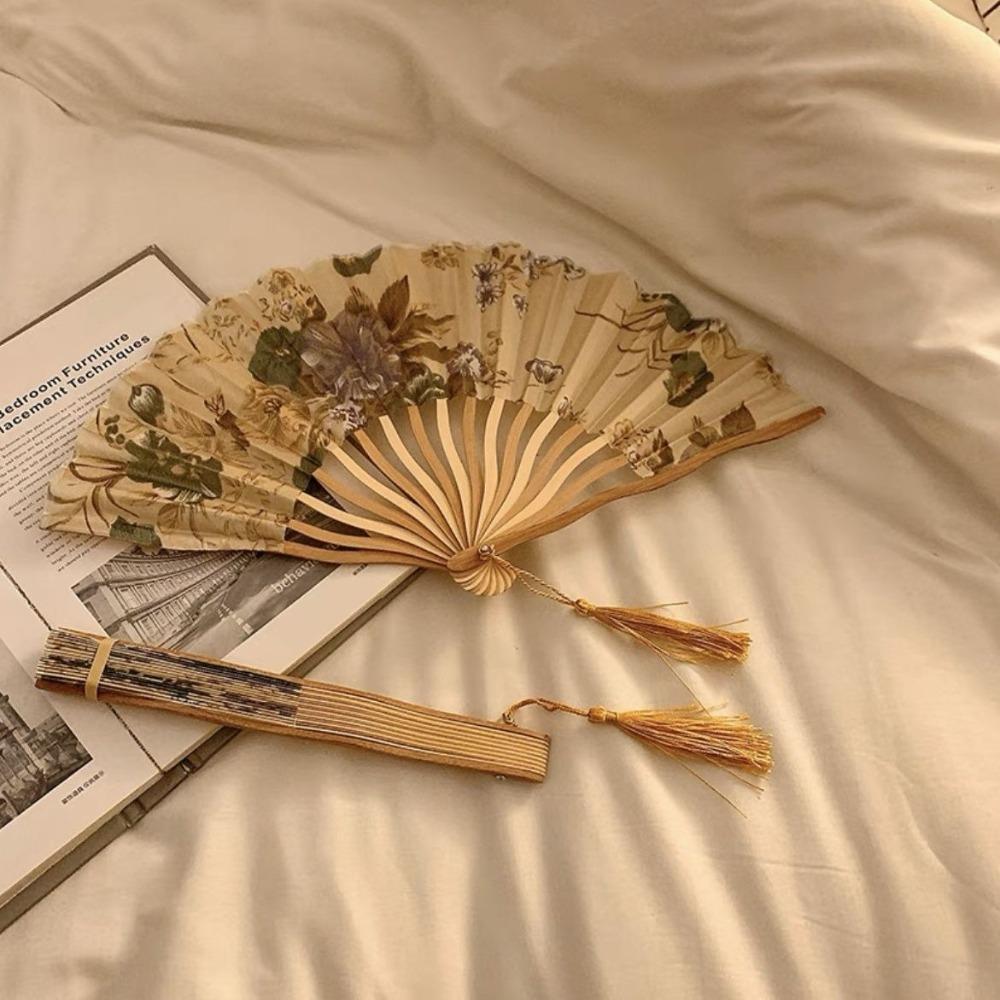 

Реквизит для съемки Веер в китайском стиле Портативный размер Реквизит старинного веера Традиционный дизайн Женский веер золотой