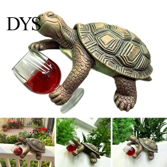 Whimsical Balcony Decorations Wine Drinking Turtle Figurine, Planter Hanger Statue, Plant Waterproof Outdoor Ornaments Pot Resin Ornament for