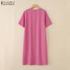 ZANZEA Women Summer Round Neck Casual Short Sleeve Print Dress