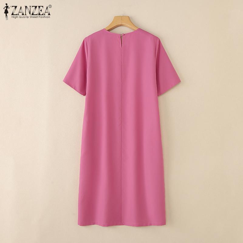 ZANZEA Women Summer Round Neck Casual Short Sleeve Print Dress
