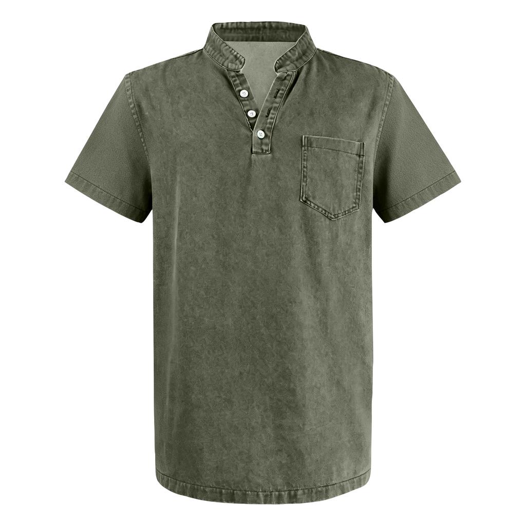 Men Henley Neck Short Sleeve T Shirt with Chest Pocket Casual Fit Button Down Design for Daily Wear