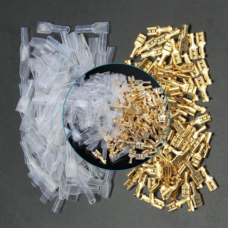 100PCS 4.8mm Gold Brass Car Speaker Female Spade Terminal Wire Connector New