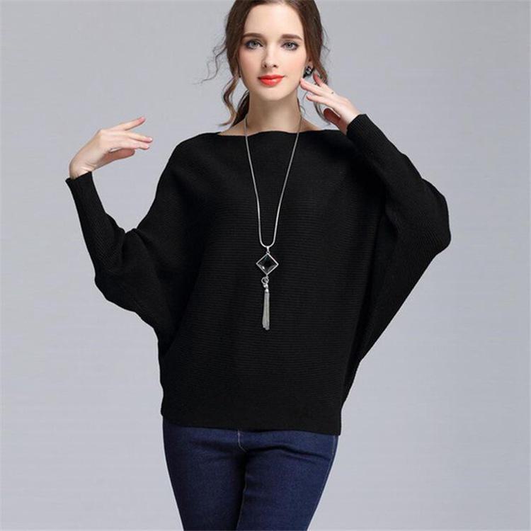 Spring Women's Loose-Fit Bat Sleeve One-Shoulder Sweater - Large Size, Long-Sleeved Top