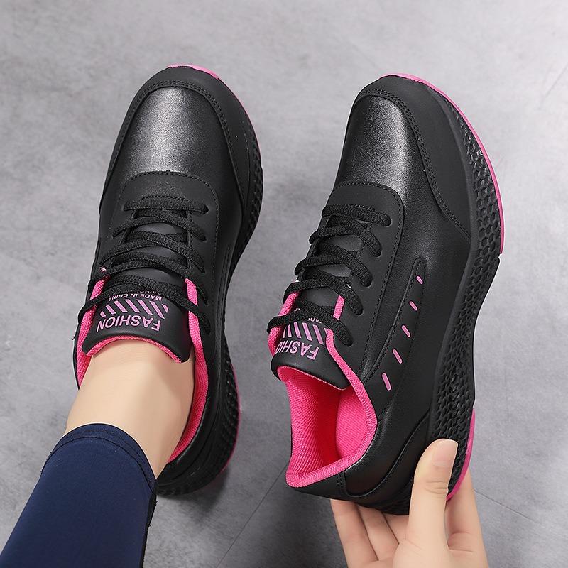 new large-size women's shoes autumn and winter new sports and leisure leather shoes women's height-increasing breathable running shoes