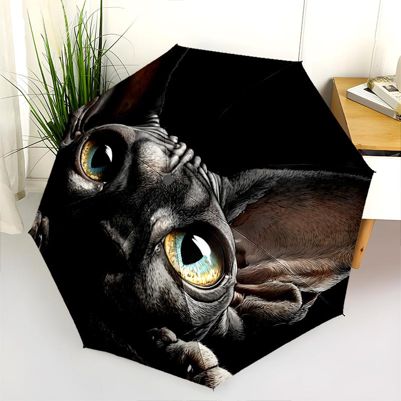 Vzor černá bezsrstá kočka, automatický skládací deštník, přenosný a skládací design, 8 výztuh, vánoční nebo narozeninový dárek.