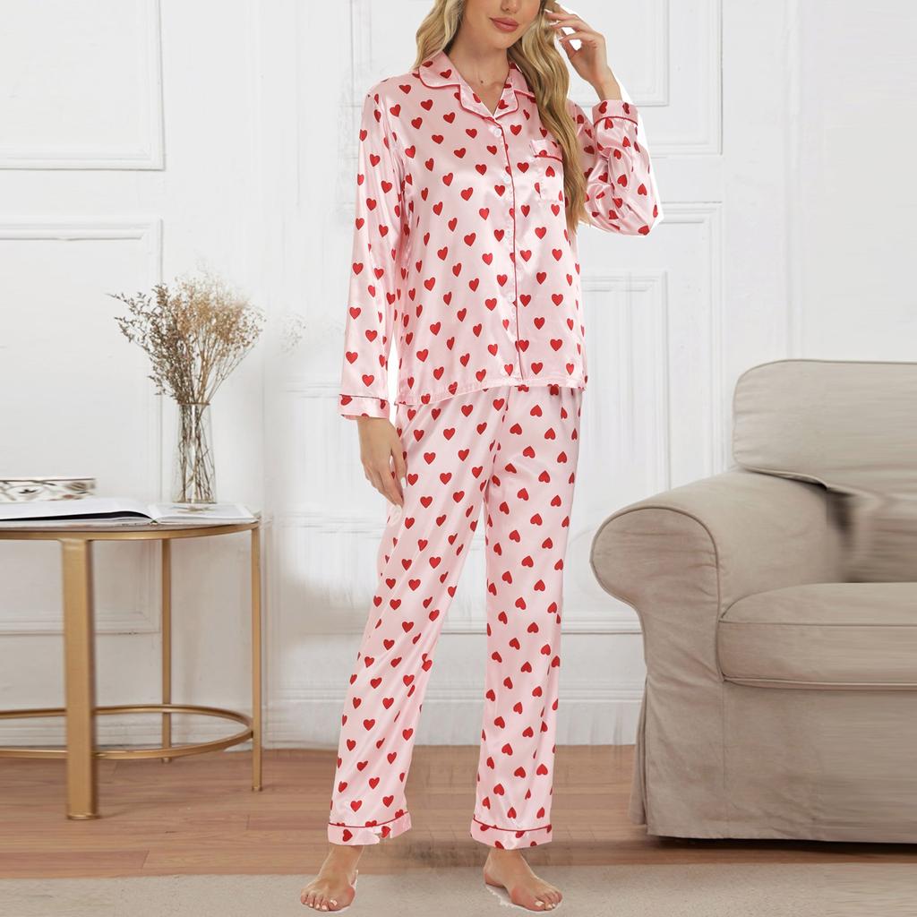 Damen Herbst Casual Home Wear Anzug Pyjamas Satin Cardigan Lange Ärmel