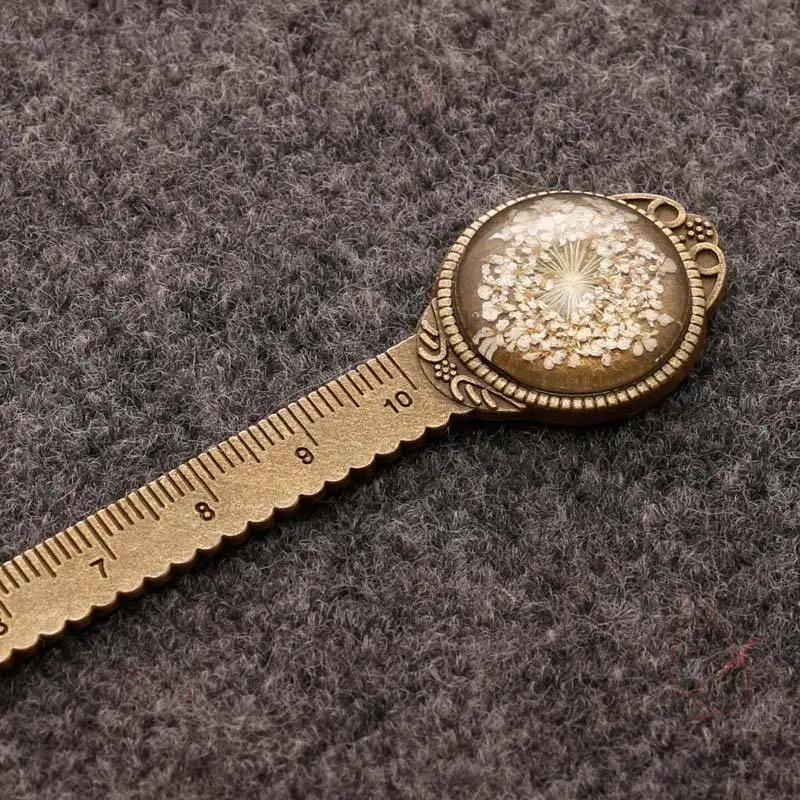 Klassische handgefertigte Retro-Lesezeichen aus Metall mit getrockneten unsterblichen Blumen, Multifunktionslineal-Lesezeichen, Bürobedarf, Schreibtischzubehör