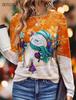 Long Sleeve Christmas Snowman Pattern Women T-Shirts Autumn Winter 3d Print Street Hip Hop Ladies Tees
