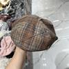 New plaid color matching beret women's spring and summer fashion versatile literary and artistic face small pumpkin tide retro painter hat