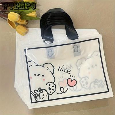 50 יחידות שקיות טוט מפלסטיק הדפס דוב חמוד עמיד שקיות מתנה שקיות קניות לבגדים נעליים עבודת יד DIY מושלם לעסקים ואישי חג המולד