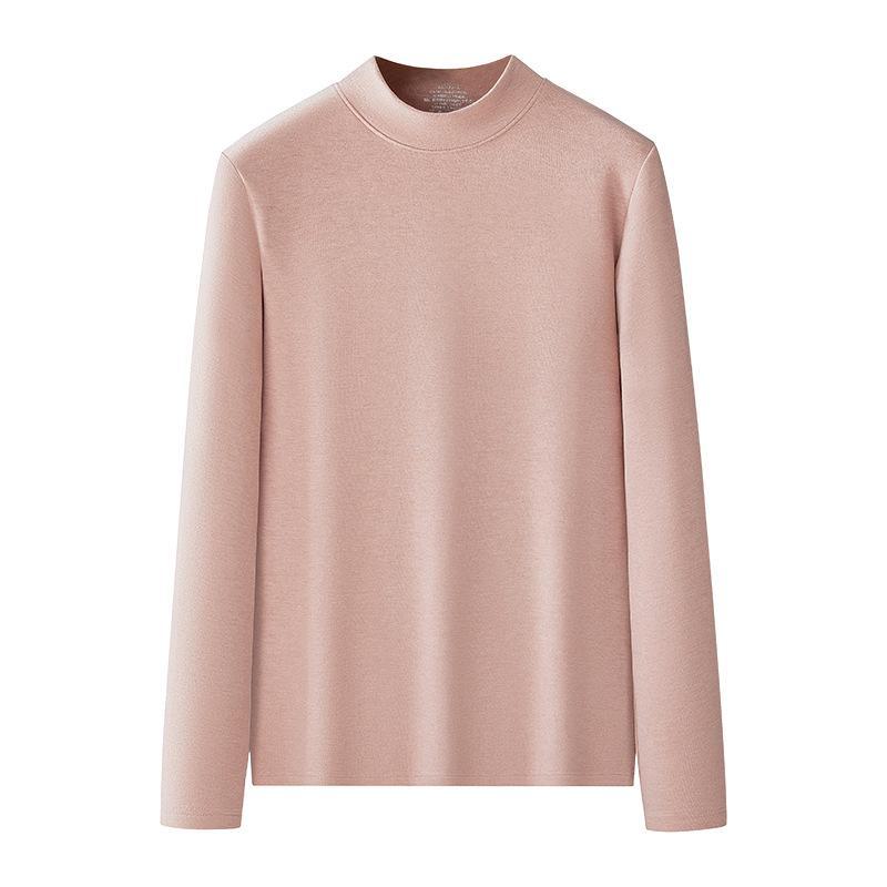Autumn/Winter Women's Wool Blend Half-High Collar Top with Silk, Plush-Lined for Extra Warmth