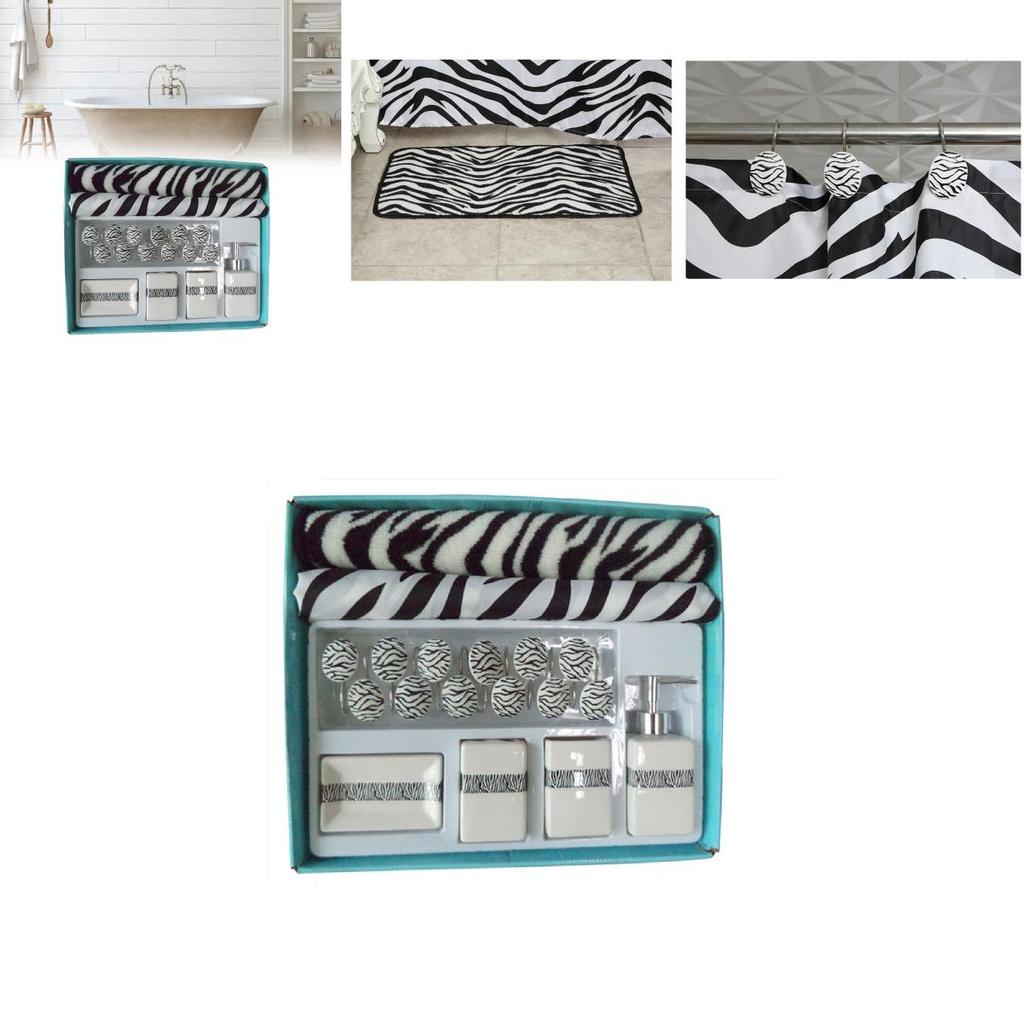 Modern Geometric Polyester Bathroom Set With Shower Curtain And Nonslip Mat For Home Use