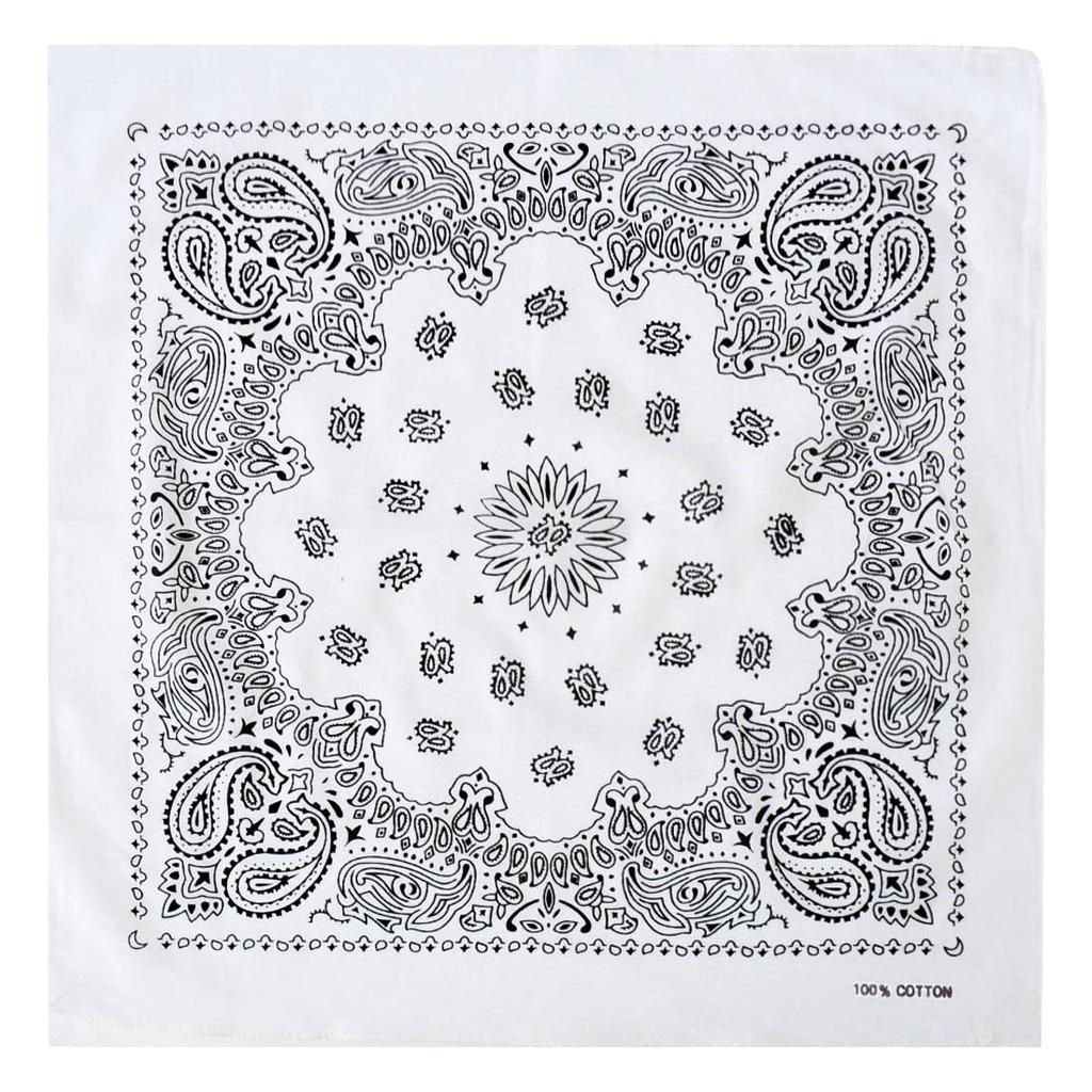 Trifong Bandana White Paisley Adult Bandana Men's Handkerchief Stylish 100% Cotton Paisley Pattern Unisex Large 55cm X 55cm White