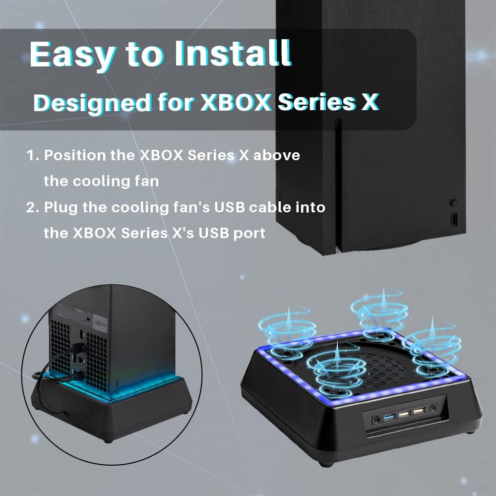 Cooling Fan for Xbox Series X, Xbox Series X Cooling Fan with 3 Levels Adjustable Speed Cooling Fan System, Low Noise, Extra 3 USB Port, Xbox Series
