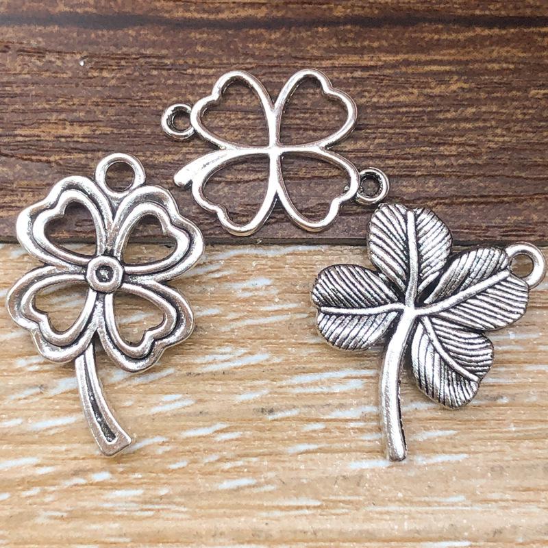 Antique Silver Alloy Four-Leaf Clover Pendant Charm for DIY Jewelry