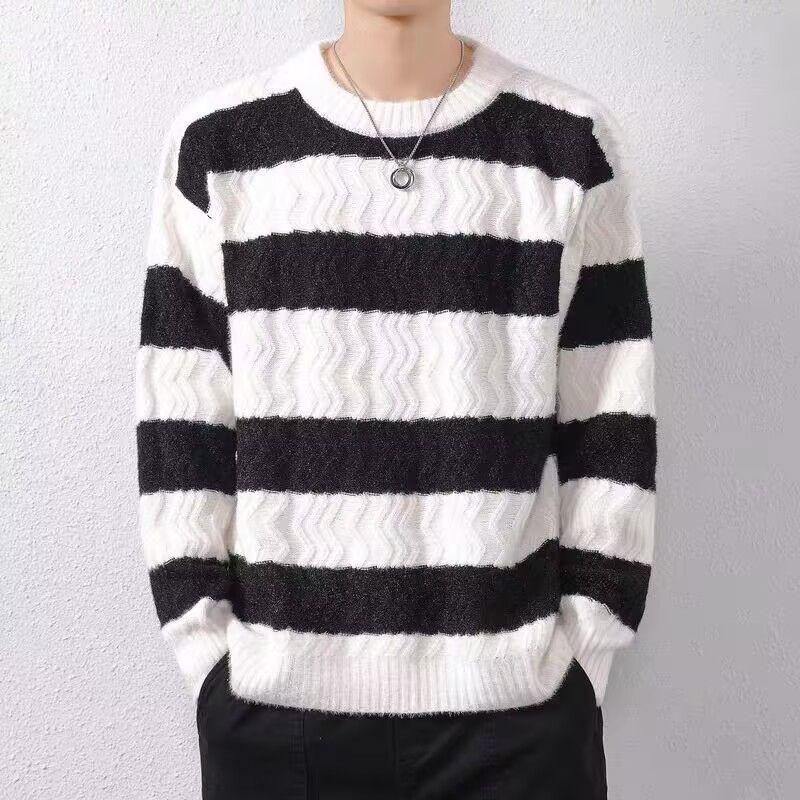 

Men s Versatile Striped Knit Sweater - Stylish & Warm for Autumn/Winter M (Recommended 80-100 jin)