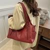 Retro Style Faux Leather Tote Bag for Women Large Capacity Shoulder Handbag