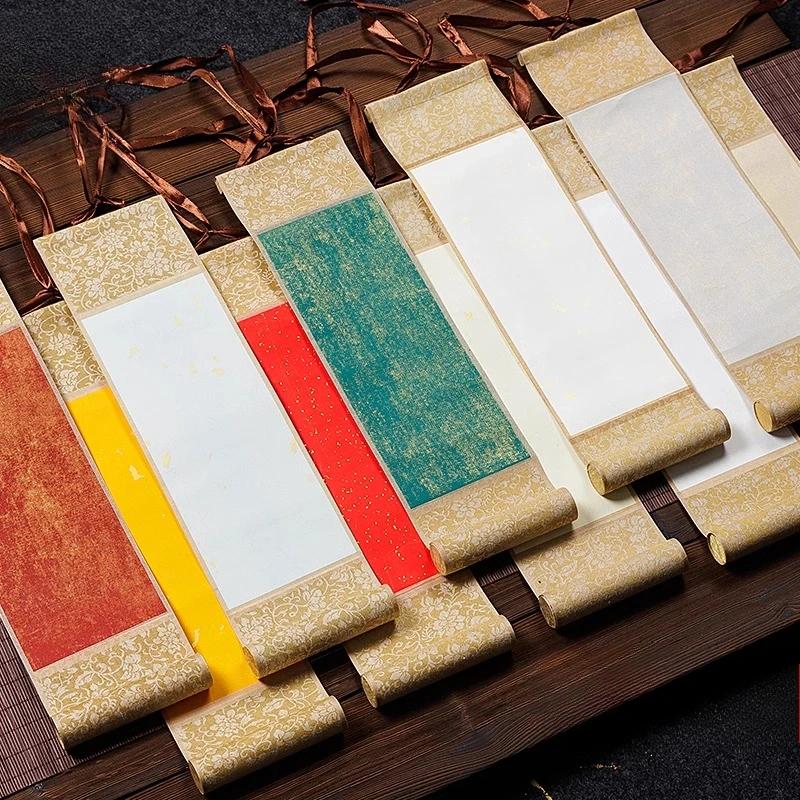 Mini Hanging Scroll Rice Paper Scroll Batik Gilded Blank Mounting Hanging Scroll Brush Calligraphy 10x39cm Decorative Pendants