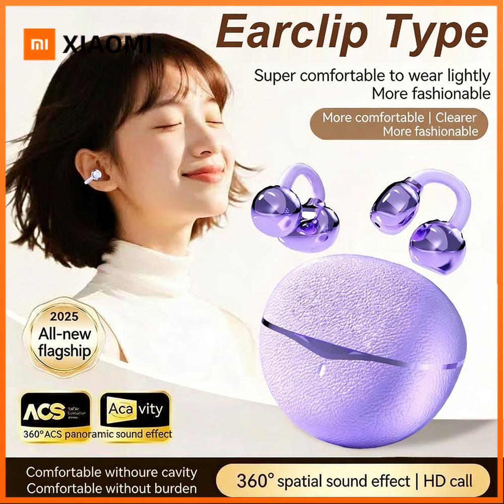 Xiaomi Electroplate Clip Ear Type Bluetooth Earphone Wireless Earplugs Fone De Ouvido Noise Reduction High Sound Leather Grain With Mic