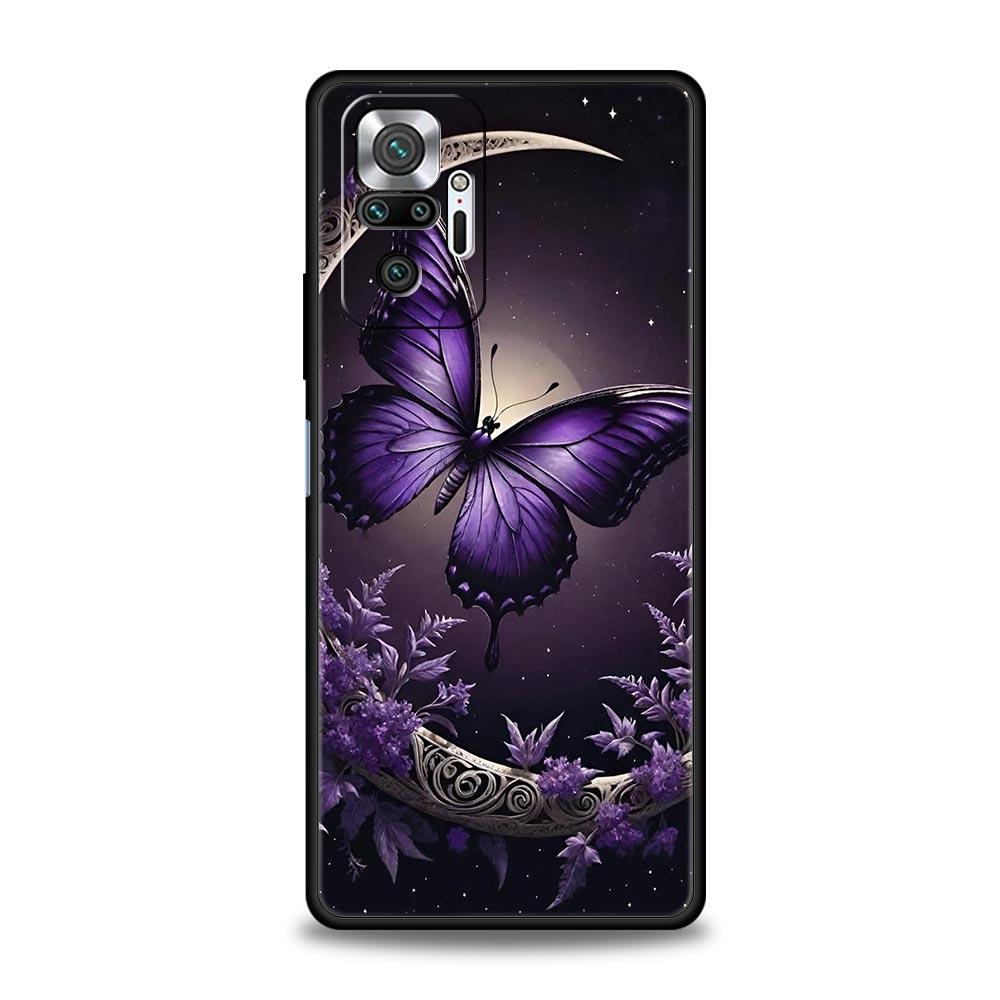 Art Purple Butterfly Phone Case Cover for Redmi 14C 10C Note 15 14 13 12 10 11 K40 Pro Plus 5G Shockproof Soft TPU Shell Fundas