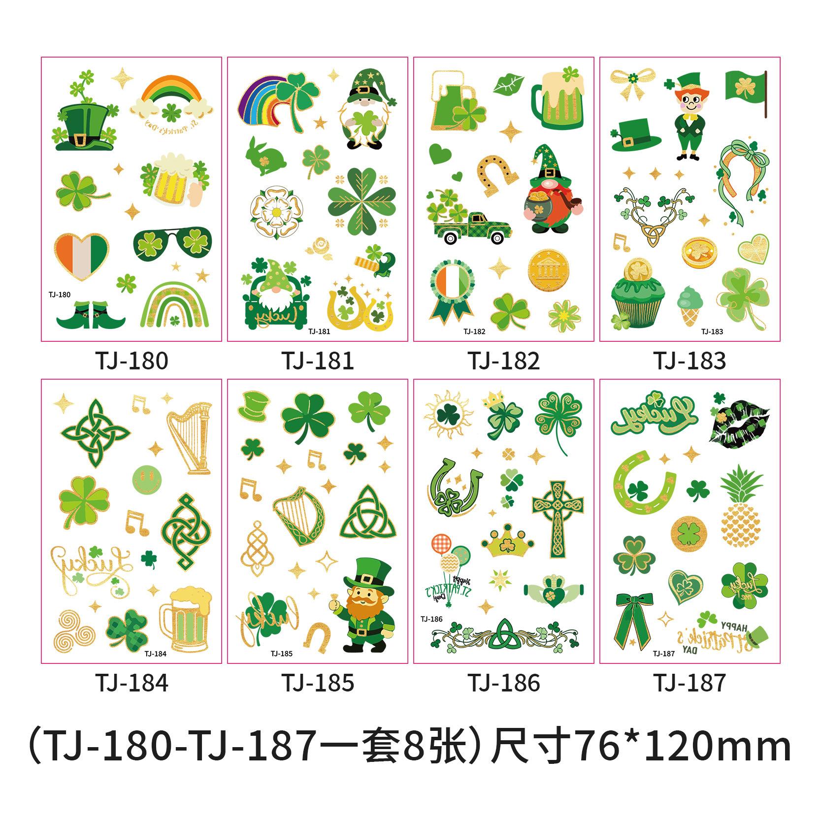 New Irish St. Patrick s Day Gold Foil Tattoo Stickers Green Hat National Day Waterproof Tattoo Stickers Irish hot stamping（TJ-1