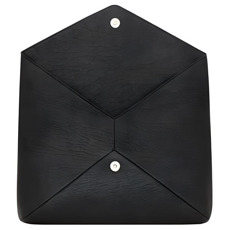 Saint Laurent Silver Logo Front Flap Grainy Lambskin Envelope Clutch Bag Large Men clutch Black 778181-AACIA-1000