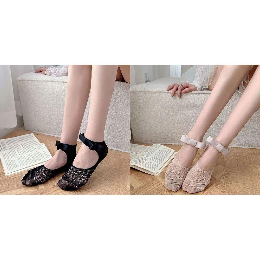 Hollow Short Socks Solid Color Cotton Socks New Bowknot Socks  Spring Summer