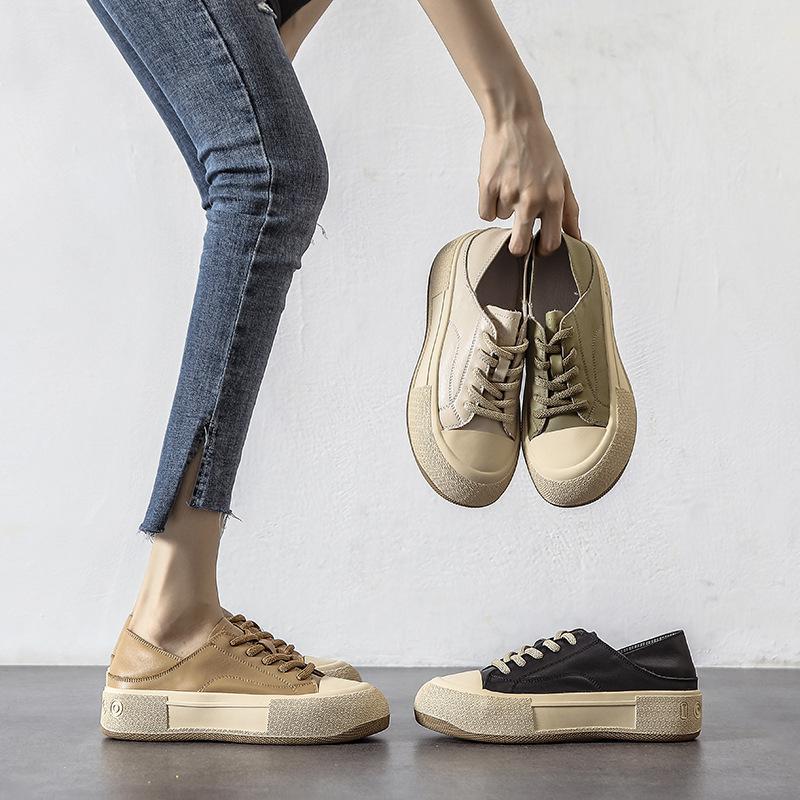 Echtes Leder Kleine Weiße Schuhe frauen Frühjahr Neue Dicken sohlen Zwei-wear Lazy männer Casual Sport Schuhe