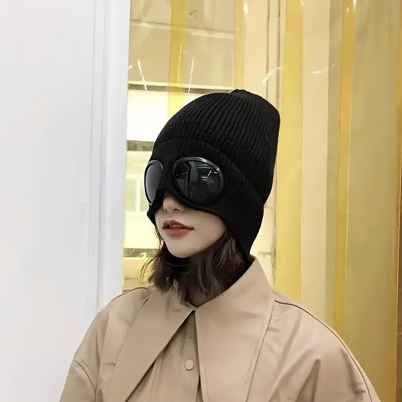 CROSSUNION Knit Hat with Sunglasses, Unisex, for Adults (Black)