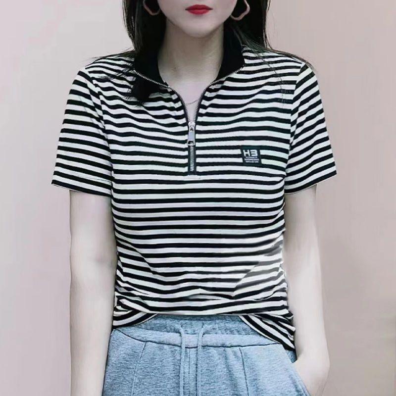 

Жіночий повсякденний літній топ із коротким рукавом і напівблискавкою великого розміру в корейському стилі 4XL