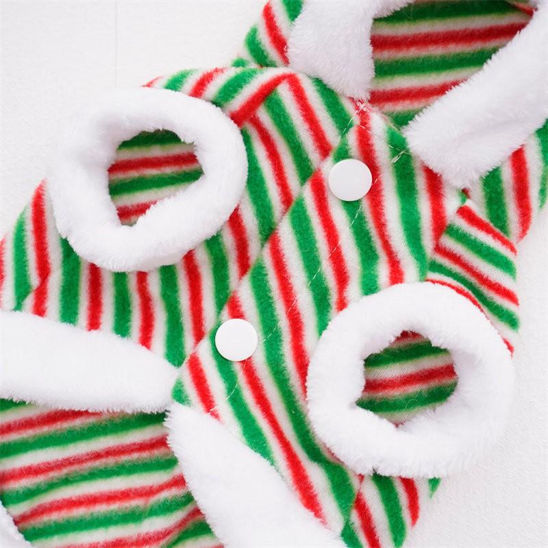 Pet Christmas Costume Small Dogs - Reindeer Themed Cozy Winter Outfit In Red Green Stripes XS To XXL
