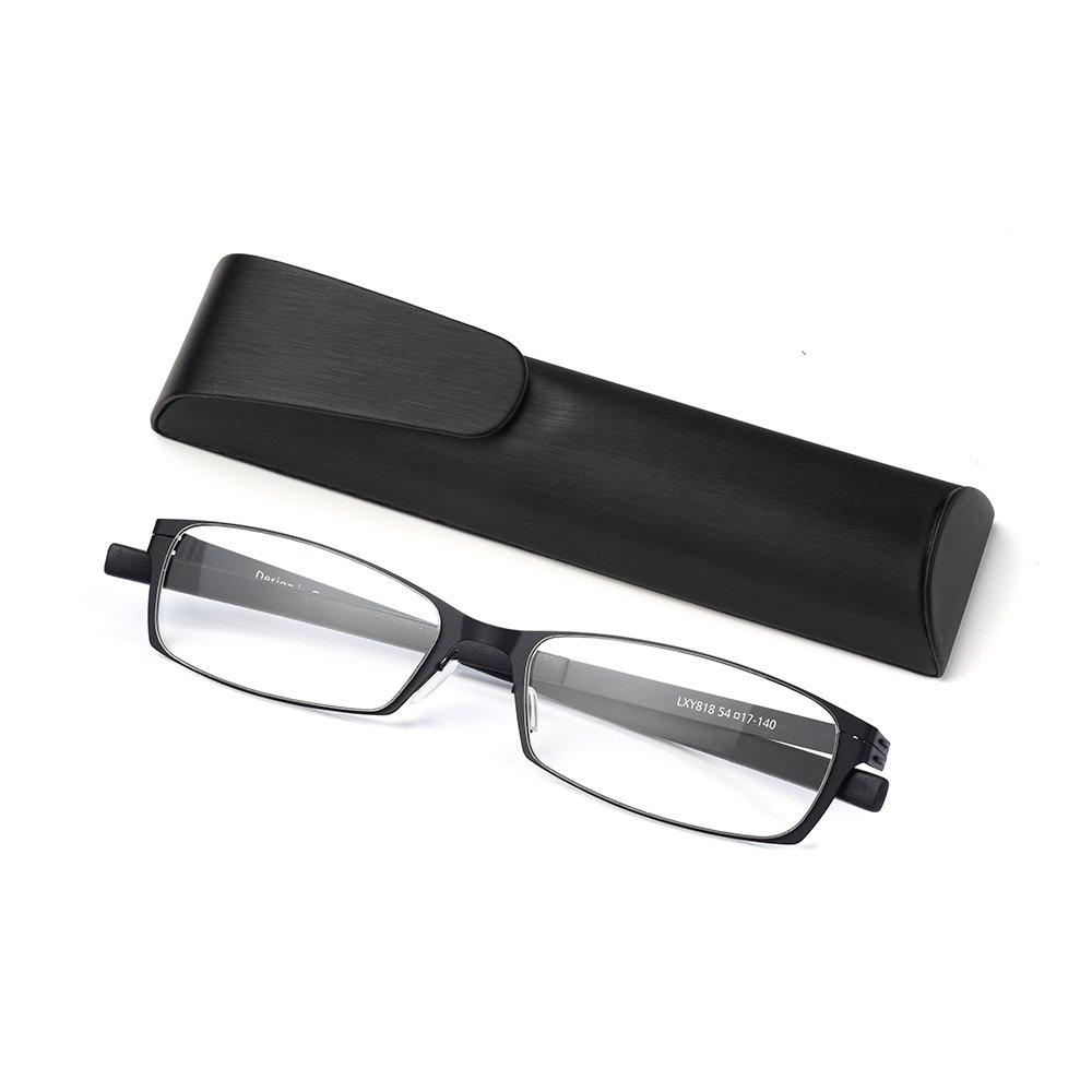 KLESIA Reading Blue Light Ultra Compact Reading Fashion Glasses, Cut, Light, Storage, Glasses, (Frequency +2.0, Black, Black)