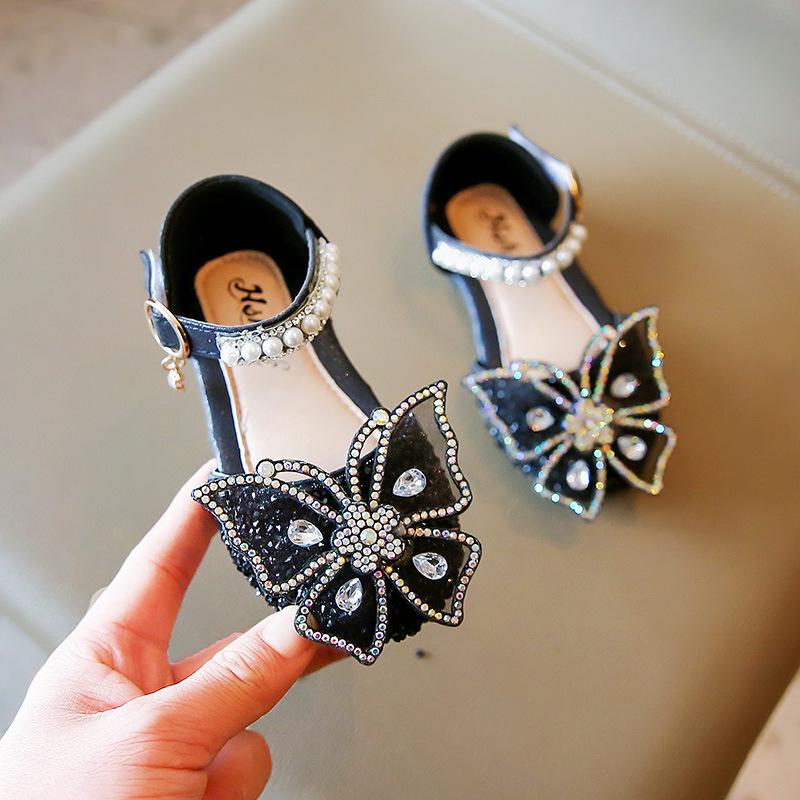 2026 Spring/Summer Girls' Korean Style Elegant Princess Shoes with Rhinestone Bow and Soft Sole