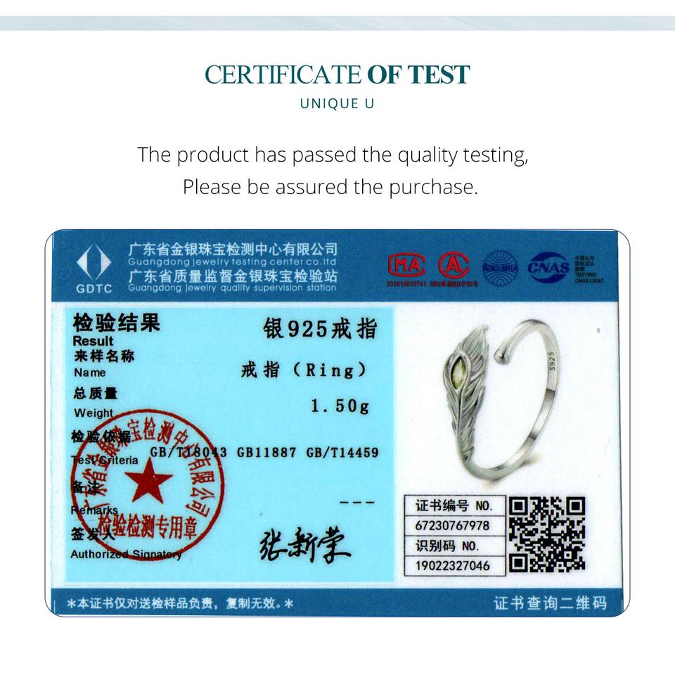 BAMOER 925 Sterling Silver Peacock Feather Opening Ring Zircon Adjustable Ring for Women Party Jewelry Gift