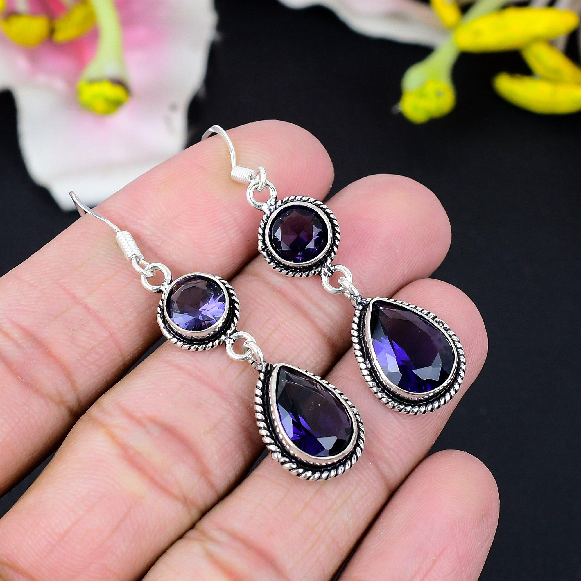 

Amethyst Gemstone Handmade 925 Sterling Silver Jewelry Earring 2.56 KG-419
