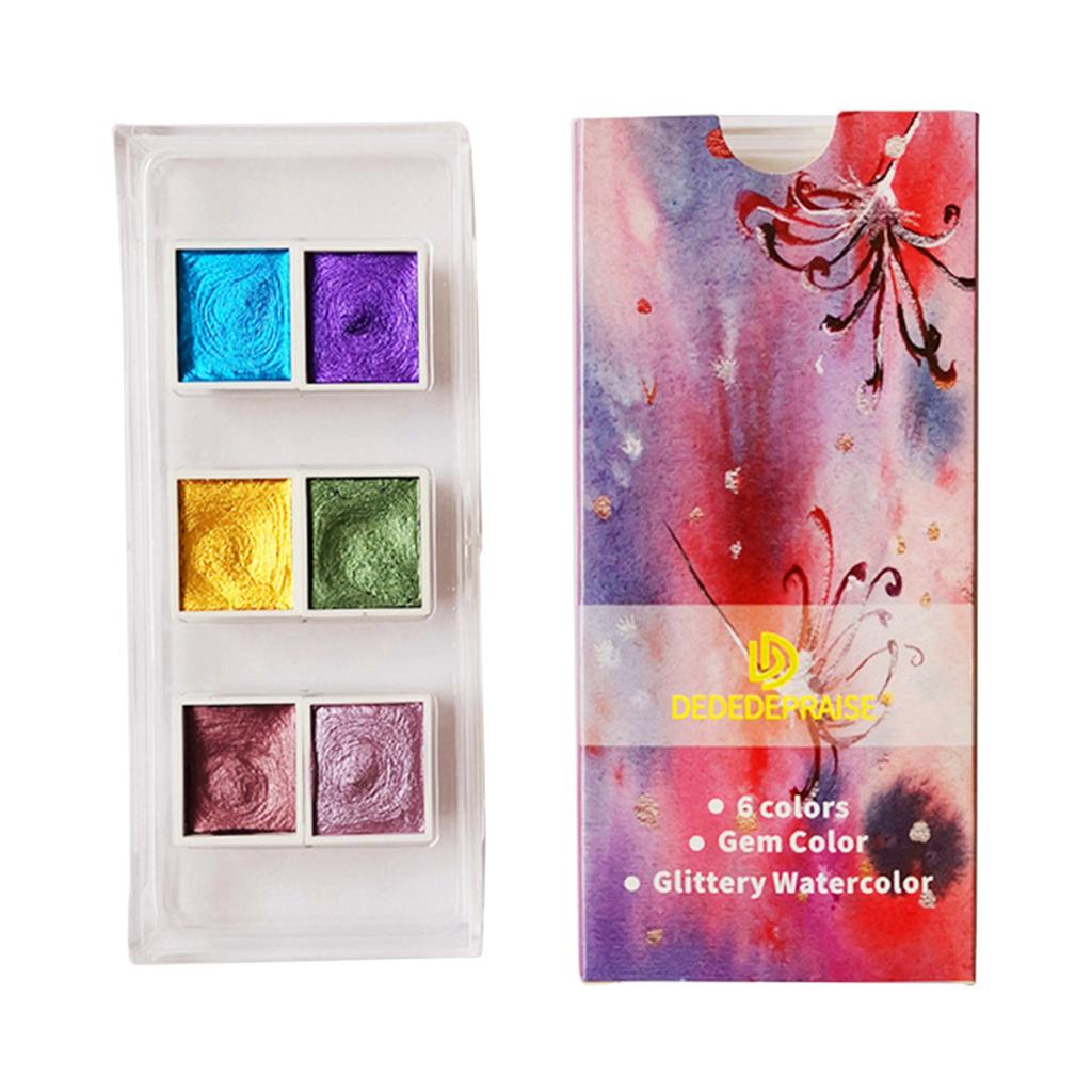 Praktyczne Pigmenty Akwarelowe Brokatowe Farby Stałe 6/12 Kolorów Silne Krycie dla Uczniów Dzieci Początkujących Artystów Prezent