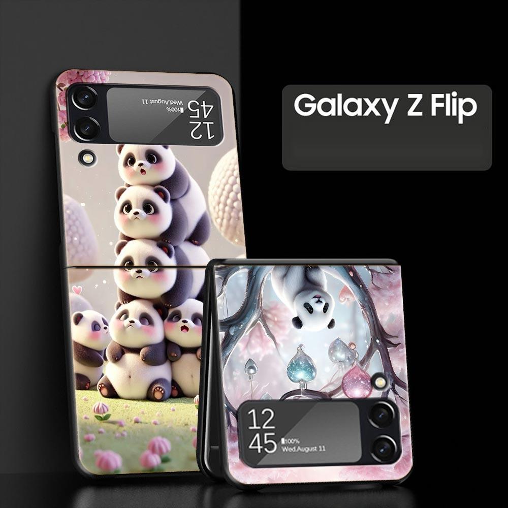 Baby Panda Hard PC Phone Case For Samsung Galaxy Z Flip 7 6 5 4 Black Cover For Galaxy Z Flip 3 Foldable Shell Fundas Capas Bags