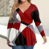 Women's Plus Size Shirt Long Sleeve  Print Top Pleated Casual V-Neck Top