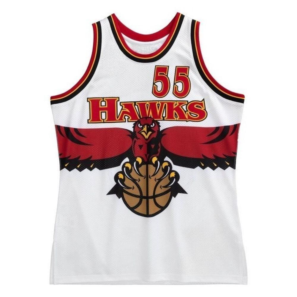 Completo da basket Retro 55 Dikembe Mutombo con Stampa Aquila Grande e Bordi Rossi e Neri Gilet Sportivo Retro Senza Maniche