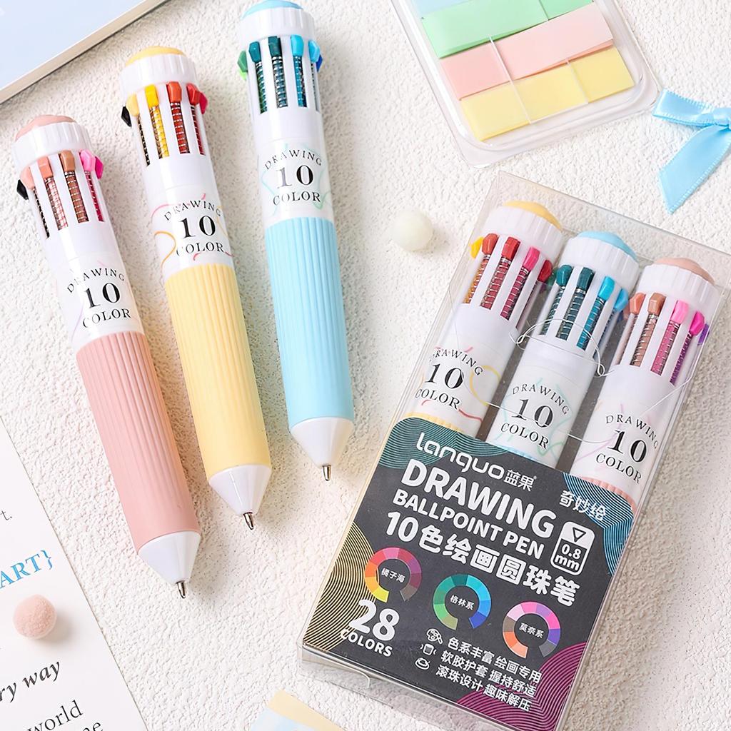 1/3pcs Colorful Drawing Ballpoint Pen 0.5mm 10 In 1 Roller Ball Pen Spot Liner Marker Highlighter Office School