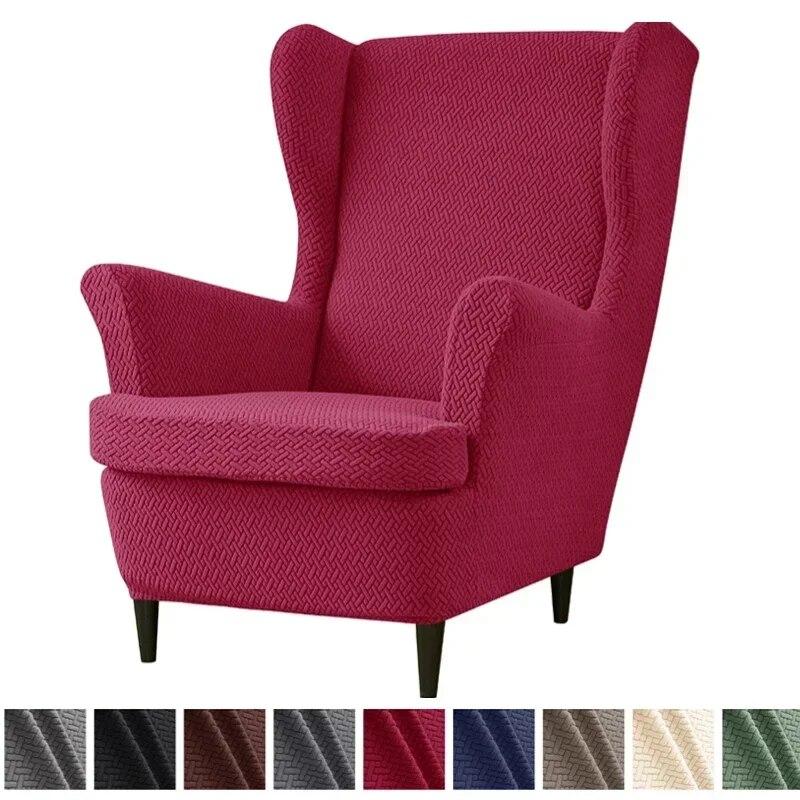 Jacquard Wing Chair Cover Stretch High Sloping Armchair Covers Nordic Elastic Single Sofa Slipcovers With Seat Cushion Covers