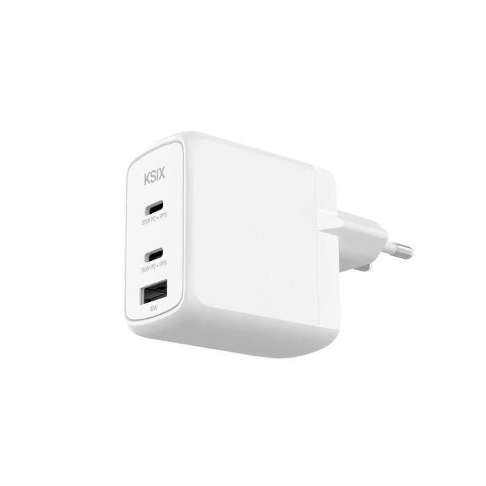 Ksix Bcd65ganaccb Blanco - Cargador De Red Eléctrica 2 X Usb-c + 1 X Usb-a 65w