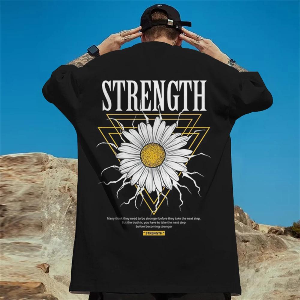 Daisy Print Men's T-shirt New Trend Short Sleeve Men's Summer Casual T-shirt Oversized Street Hip Hop Men's Clothing Top