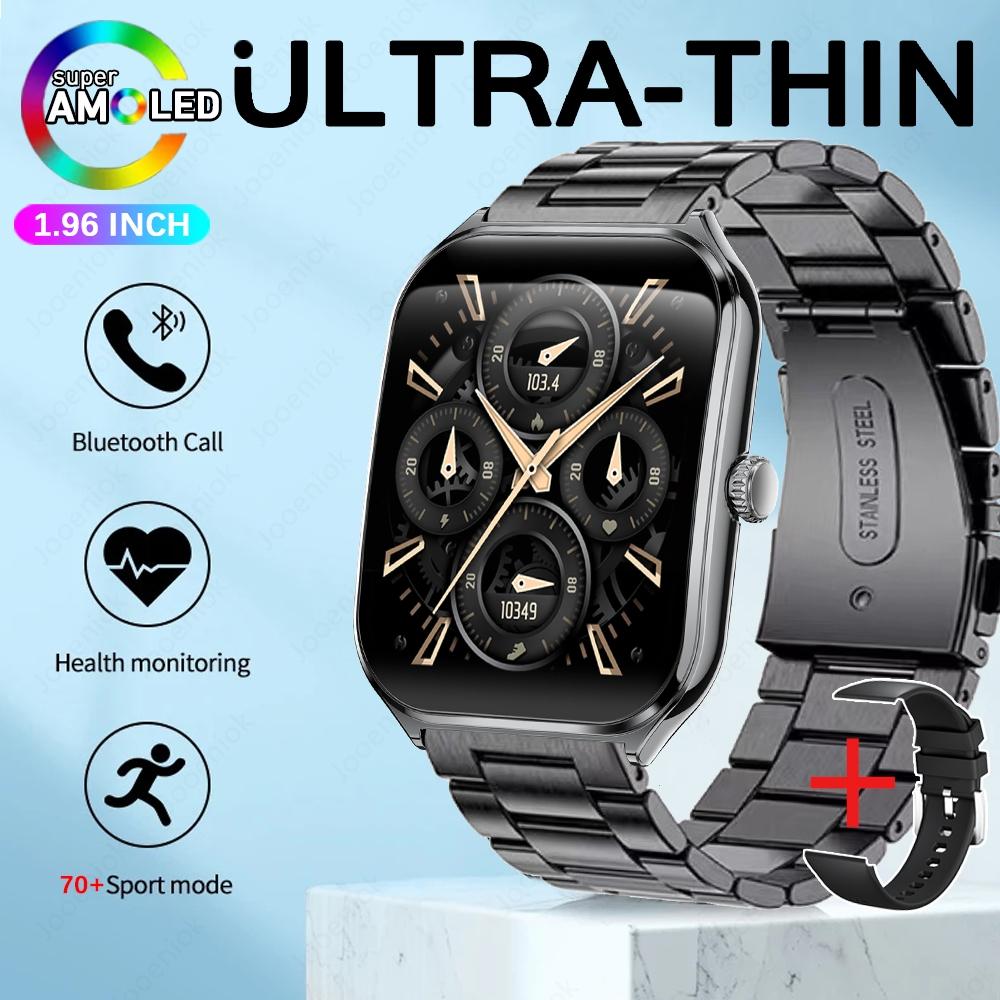 New Ultra Thin Smart Watch Men AMOLED Ultra HD Heart Rate Sports Bracelet Always Display Time BT Calling Smartwatch