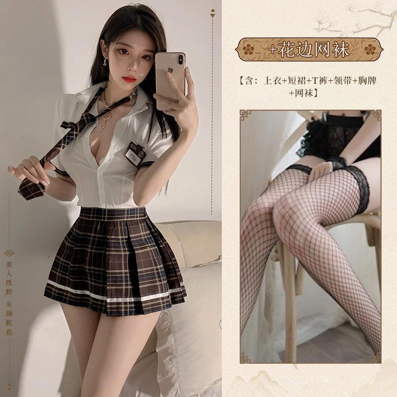 Sex Underwear Uniform Campus JK Hottie Waist Japanese Sexy College Style Tie Short Shirt Pleated Skirt Pure Desire