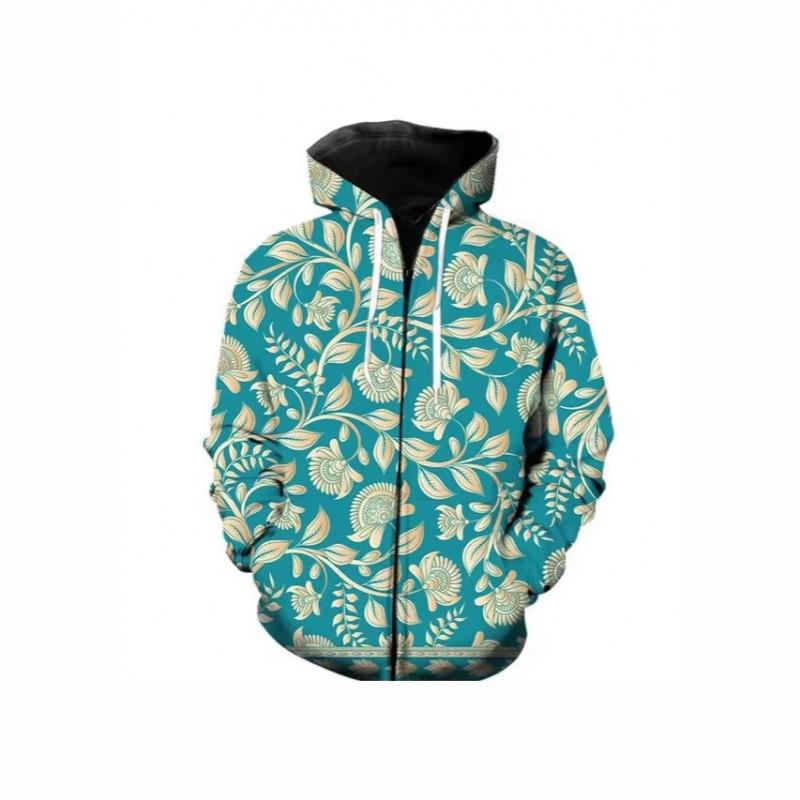 3D Digital Print Hooded Zip-Up Oversized Casual Sweatshirt Men Loose Fit Streetwear