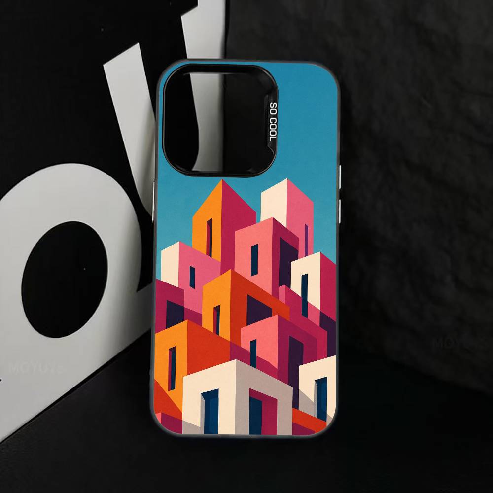Minimal Bauhaus Pattern Phone Case For iPhone 17,16,15,14,13,12,11 Plus,Pro Max,XS,Colorful Silver Black Cover