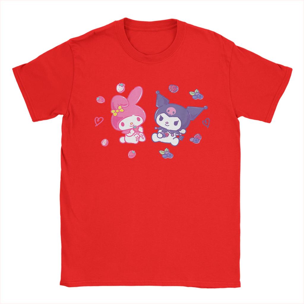 Casual Kuromi and My Melody Berries TShirt for Unisex Round Collar Cotton T Shirts  Short Sleeve Tees Big Size Clothes