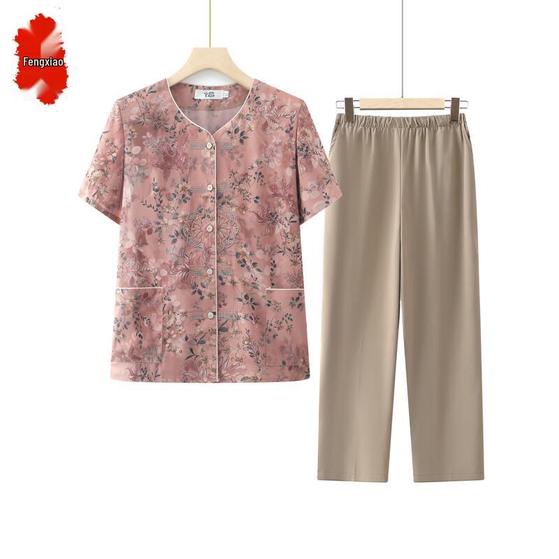 Elderly Women s Floral Short-Sleeve Summer Shirt 3XL