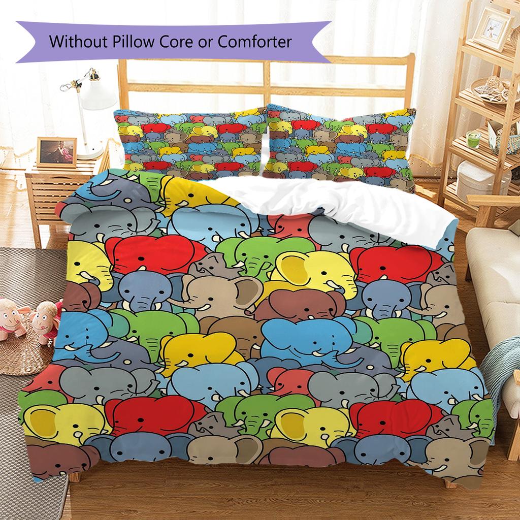Cartoon Animal Art Pattern Bedding,Quilt Set Quilt Cover Pillowcase Home Birthday Gift (1 * duvet cover + 2 * pillowcase, without core)